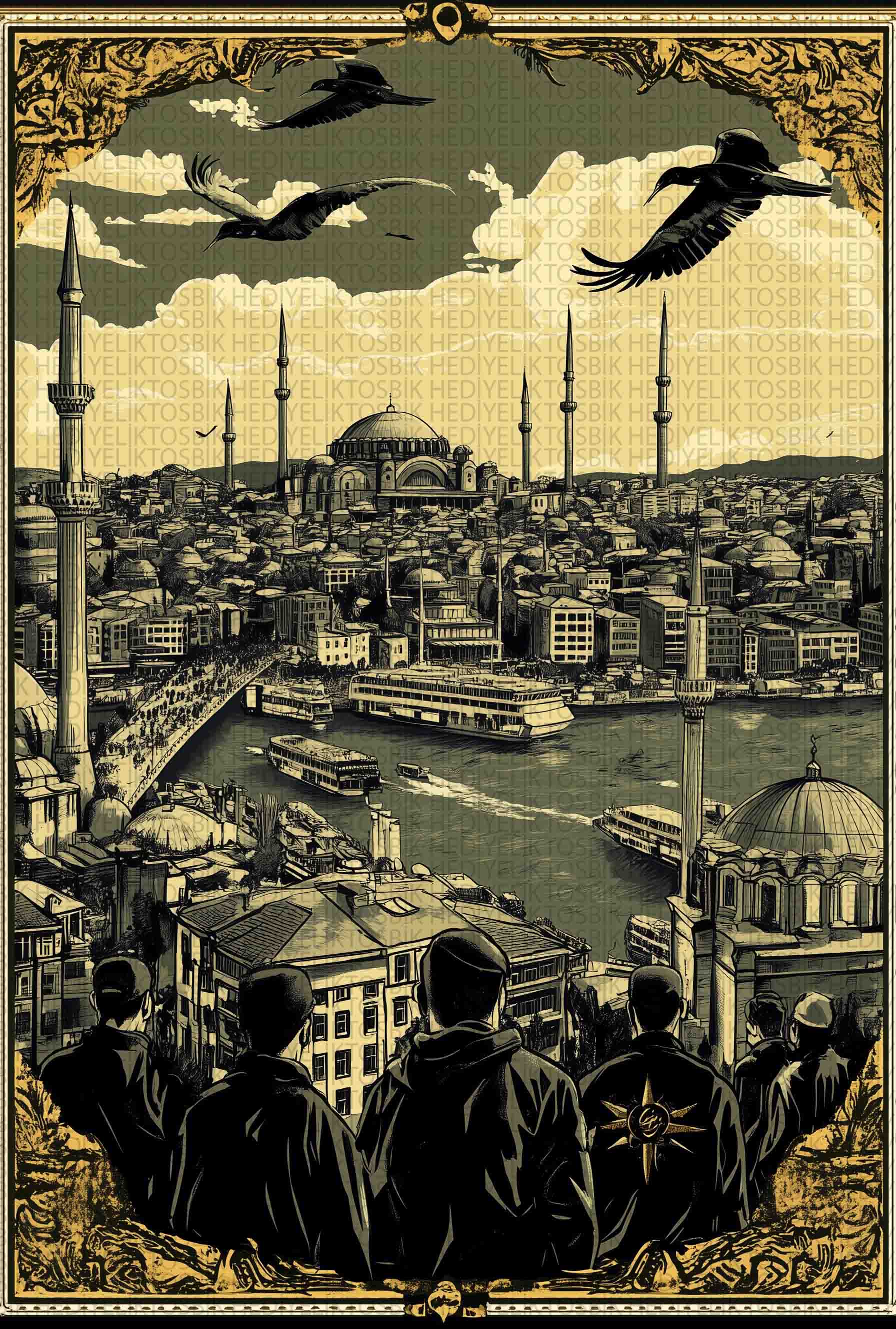 İstanbul’un Silüeti – Dekoratif Ahşap Poster