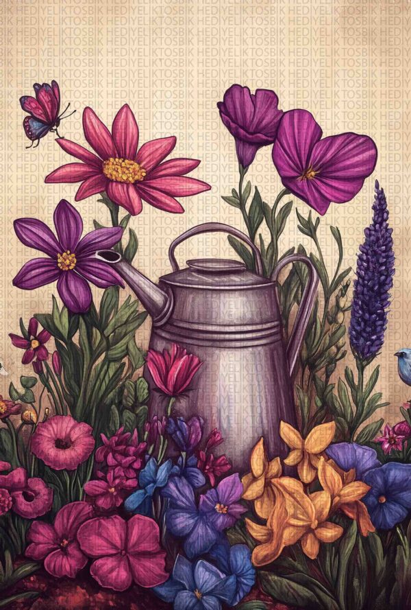 Bloom Garden – Rustik Çiçek Temalı Ahşap Poster