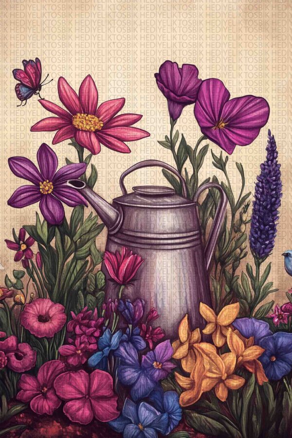 Bloom Garden – Rustik Çiçek Temalı Ahşap Poster