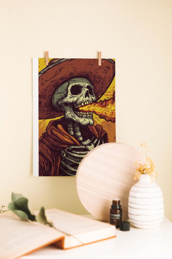 Flaming Skull – Retro Western Ahşap Poster