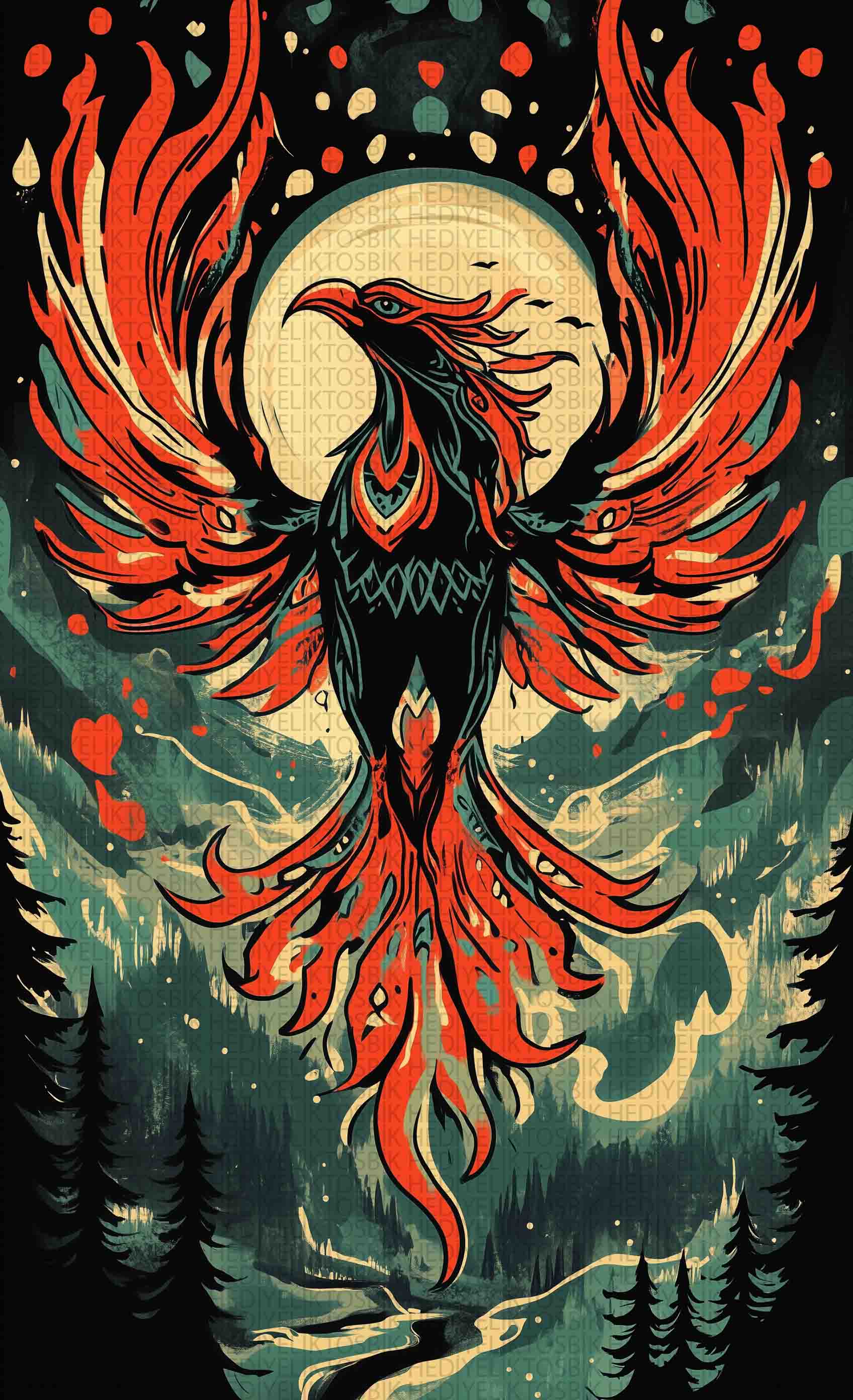 Phoenix Rise – Mitolojik Anka Kuşu Ahşap Poster