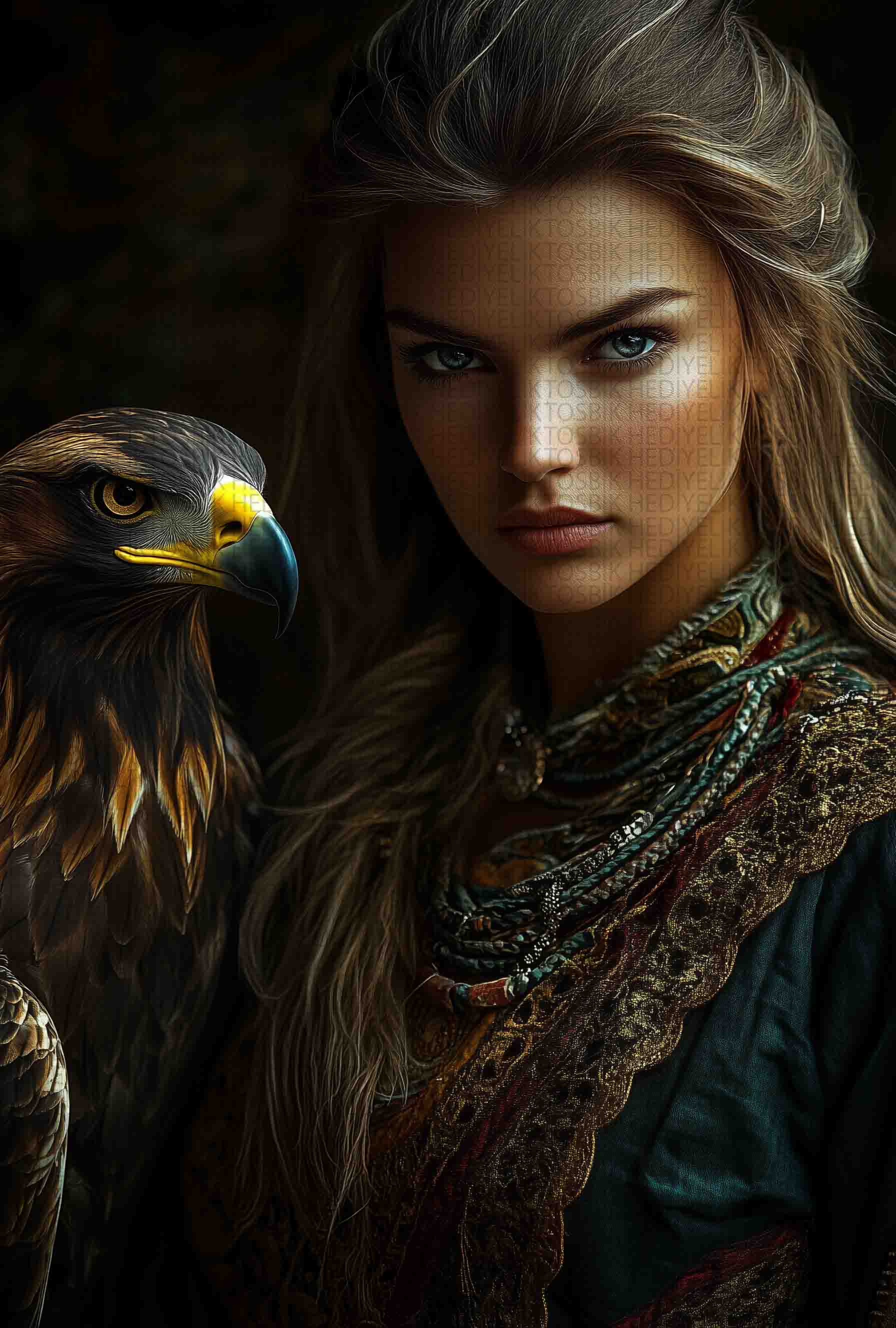 Falcon Spirit – Ortaçağ Temalı Ahşap Poster