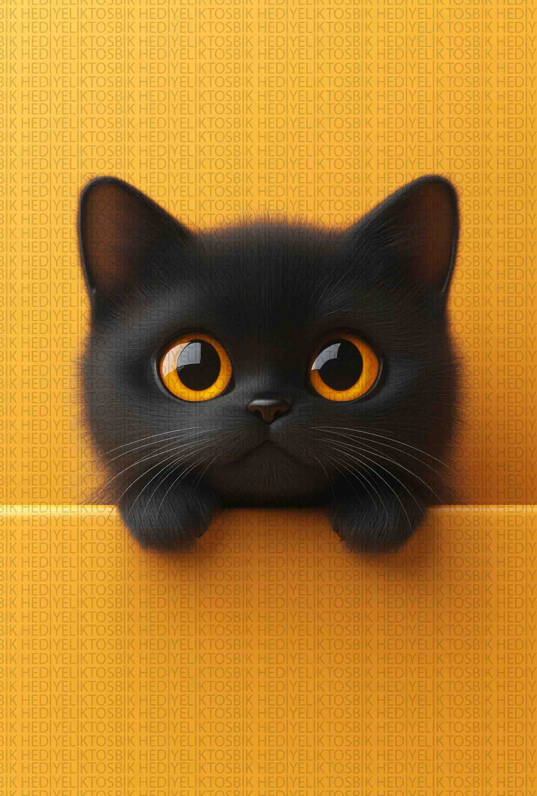 Tatlı Siyah Kedi – Minimalist Ahşap Poster