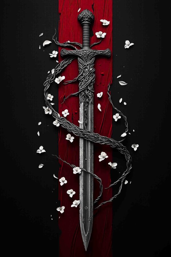 Kılıç ve Çiçekler – Gotik Tarz Dekoratif Ahşap Poster