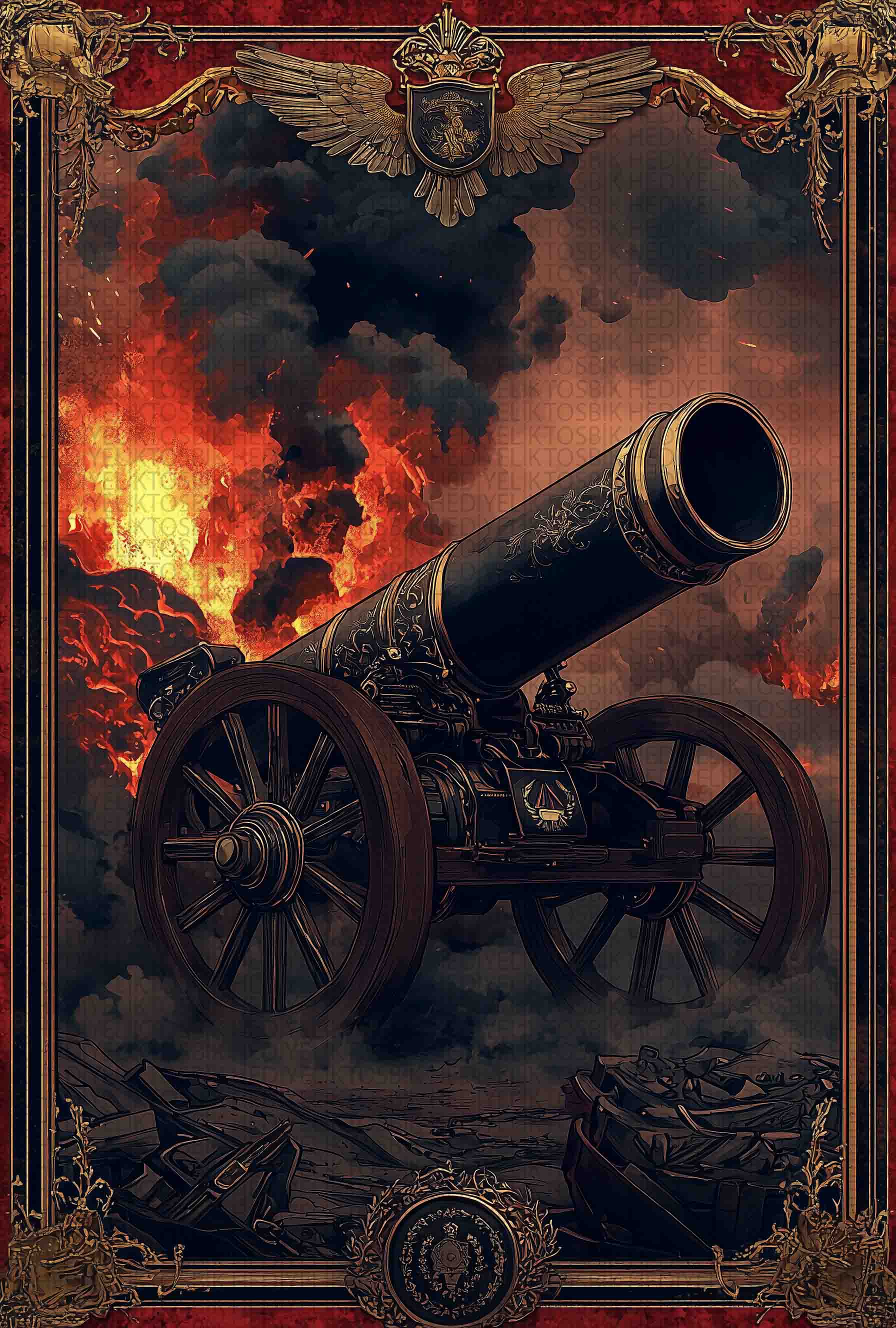 Tarihi Top ve Alevler – Nostaljik Ahşap Poster