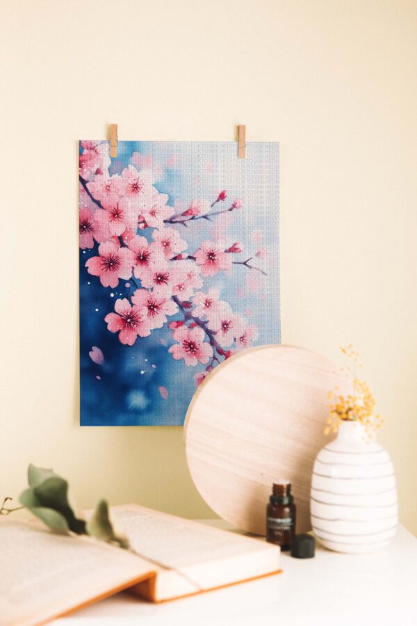 Sakura Çiçekleri – Su Renkleri Stilinde Ahşap Poster