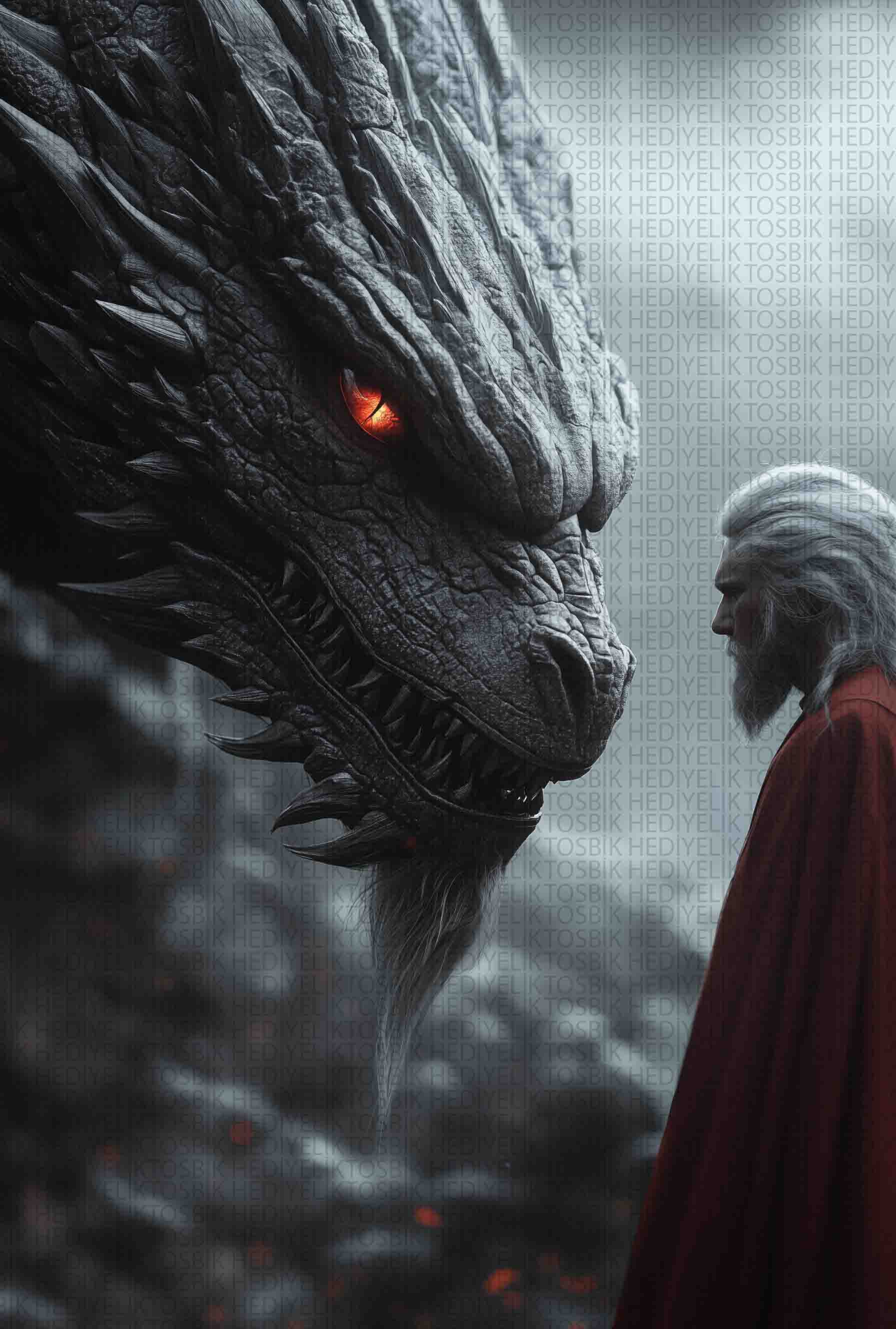 Ejderha ve Büyücü – Fantastik Ahşap Poster