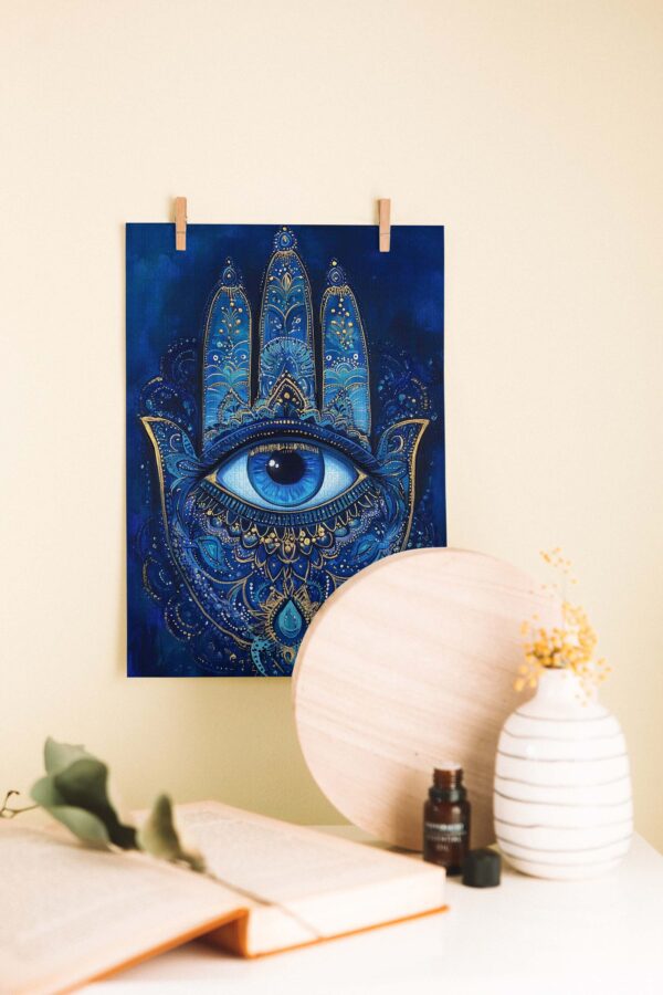 Hamsa ve Nazar – Spiritüel Ahşap Poster