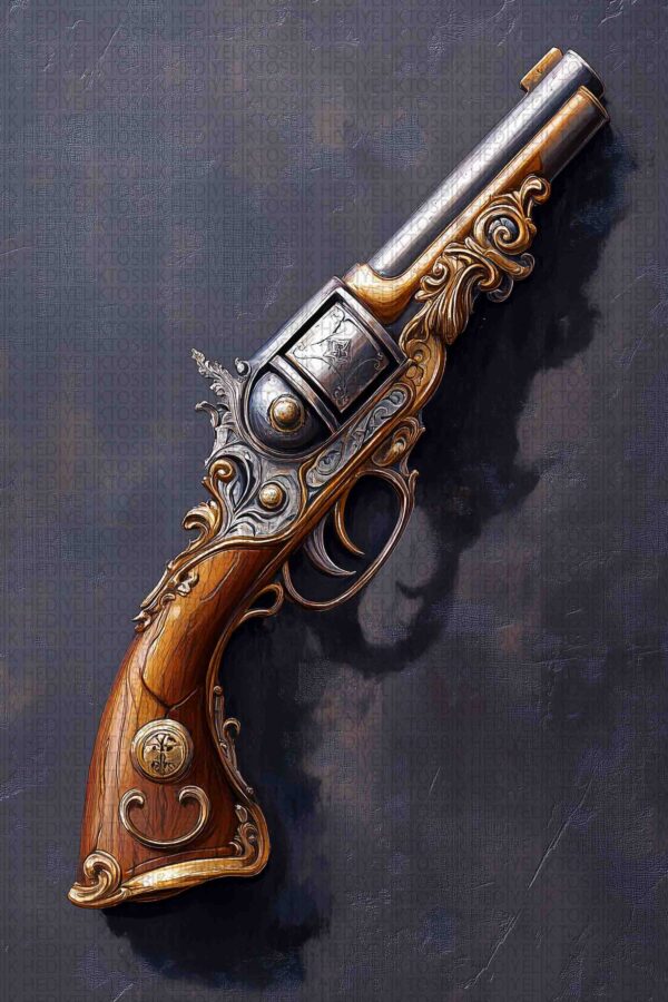 Barok Desenli Retro Tabanca – Dekoratif Ahşap Poster