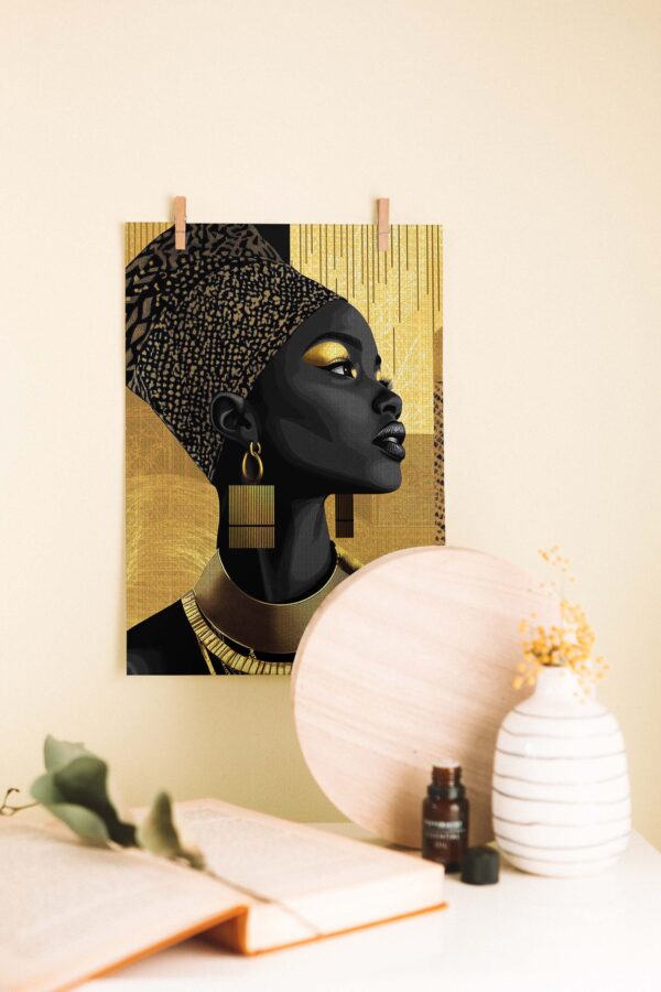 Gold Aura – Afrika Esintili Dekoratif Ahşap Poster