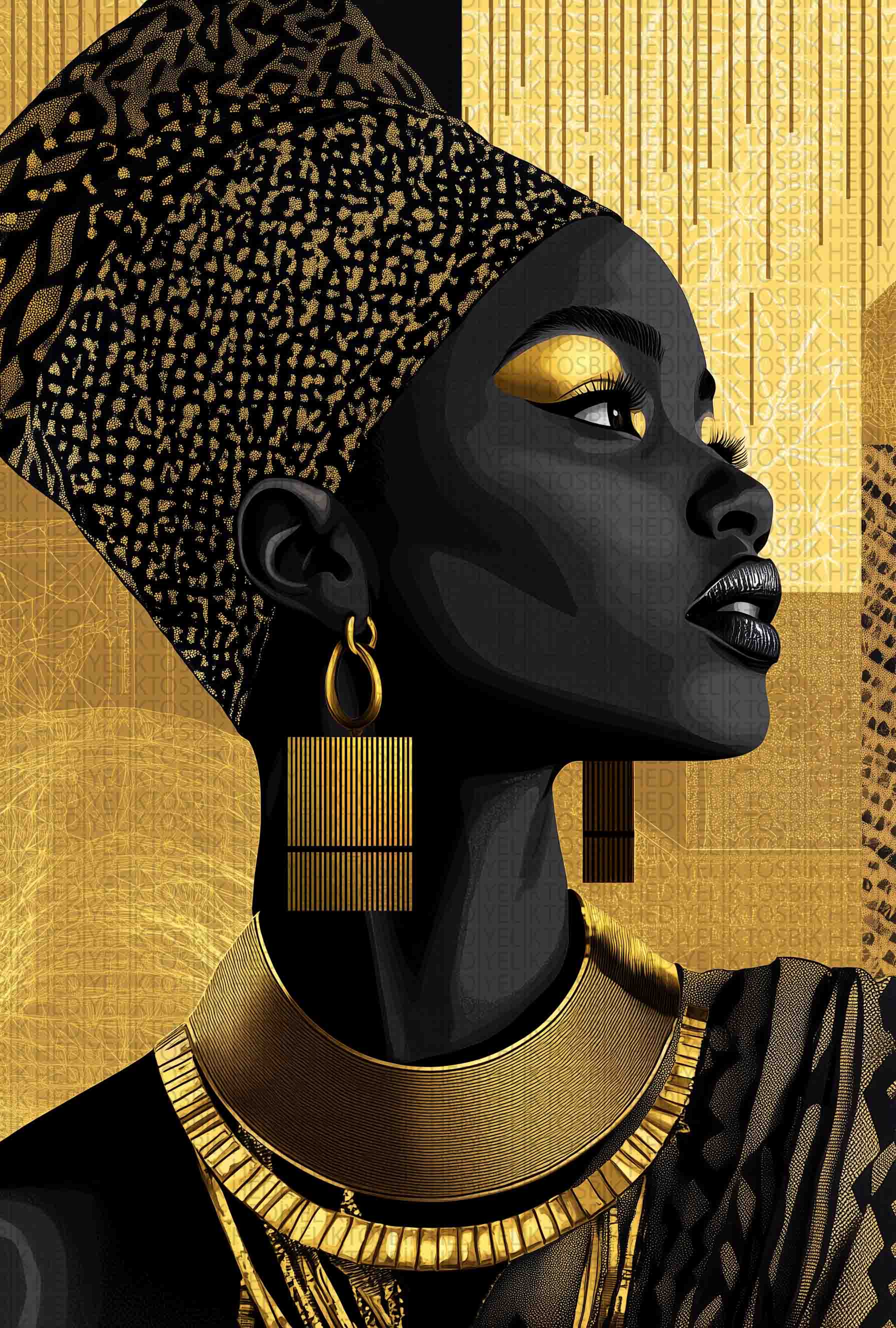 Gold Aura – Afrika Esintili Dekoratif Ahşap Poster