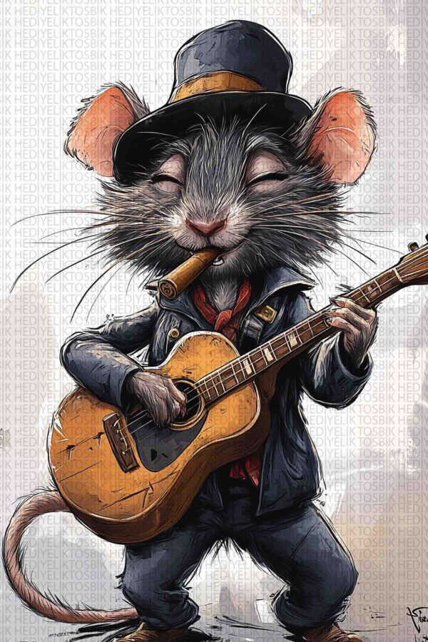 Jazz Mouse – Müzik Temalı Karikatür Ahşap Poster