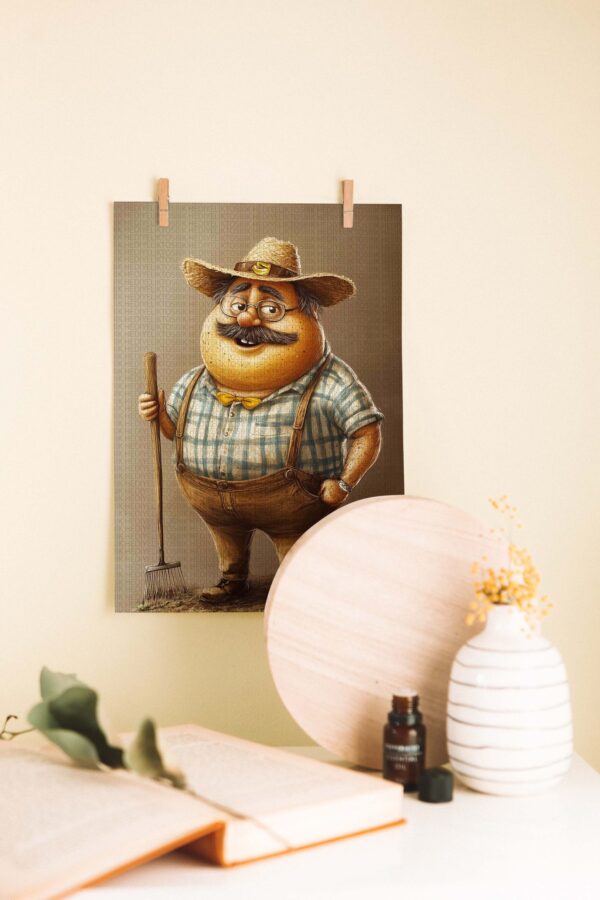 Happy Farmer – Karikatür Tarzı Dekoratif Ahşap Poster