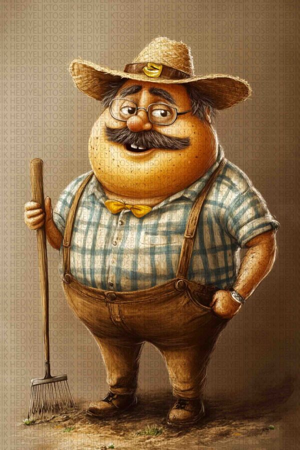 Happy Farmer – Karikatür Tarzı Dekoratif Ahşap Poster