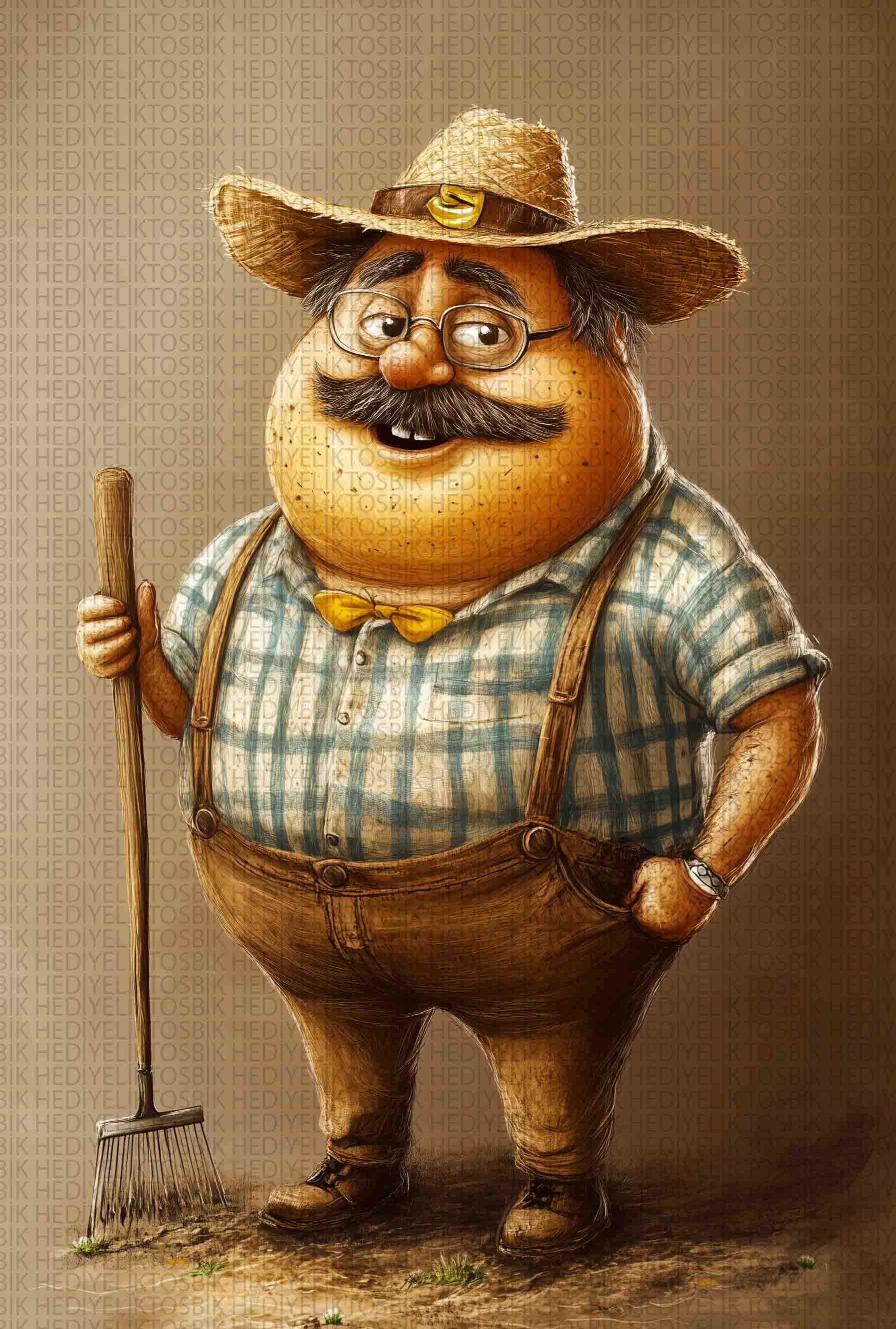 Happy Farmer – Karikatür Tarzı Dekoratif Ahşap Poster