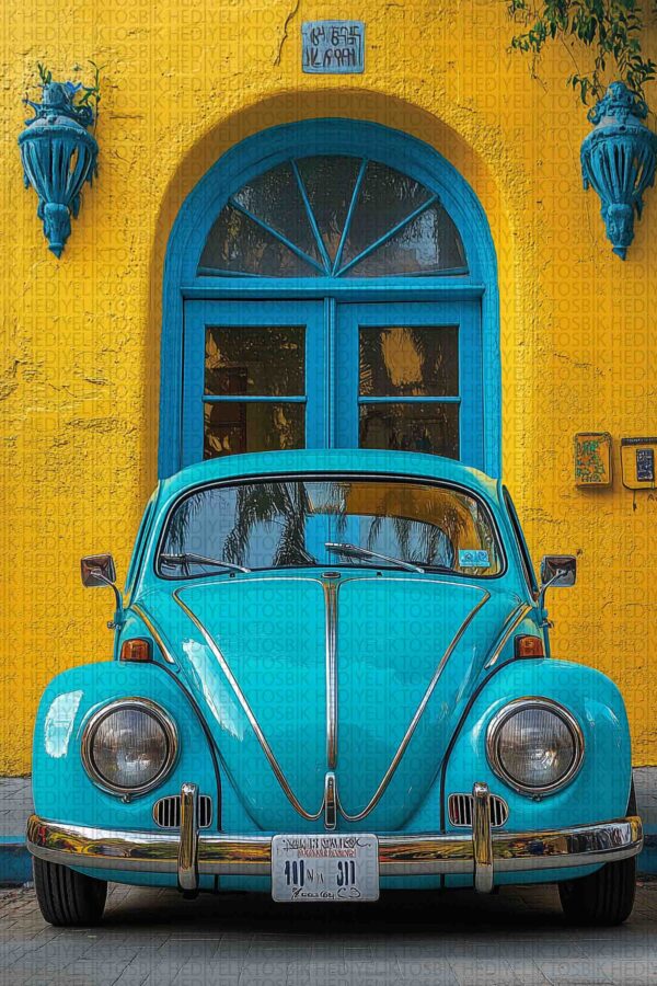 Retro Beetle – Vintage Arabalı Ahşap Poster