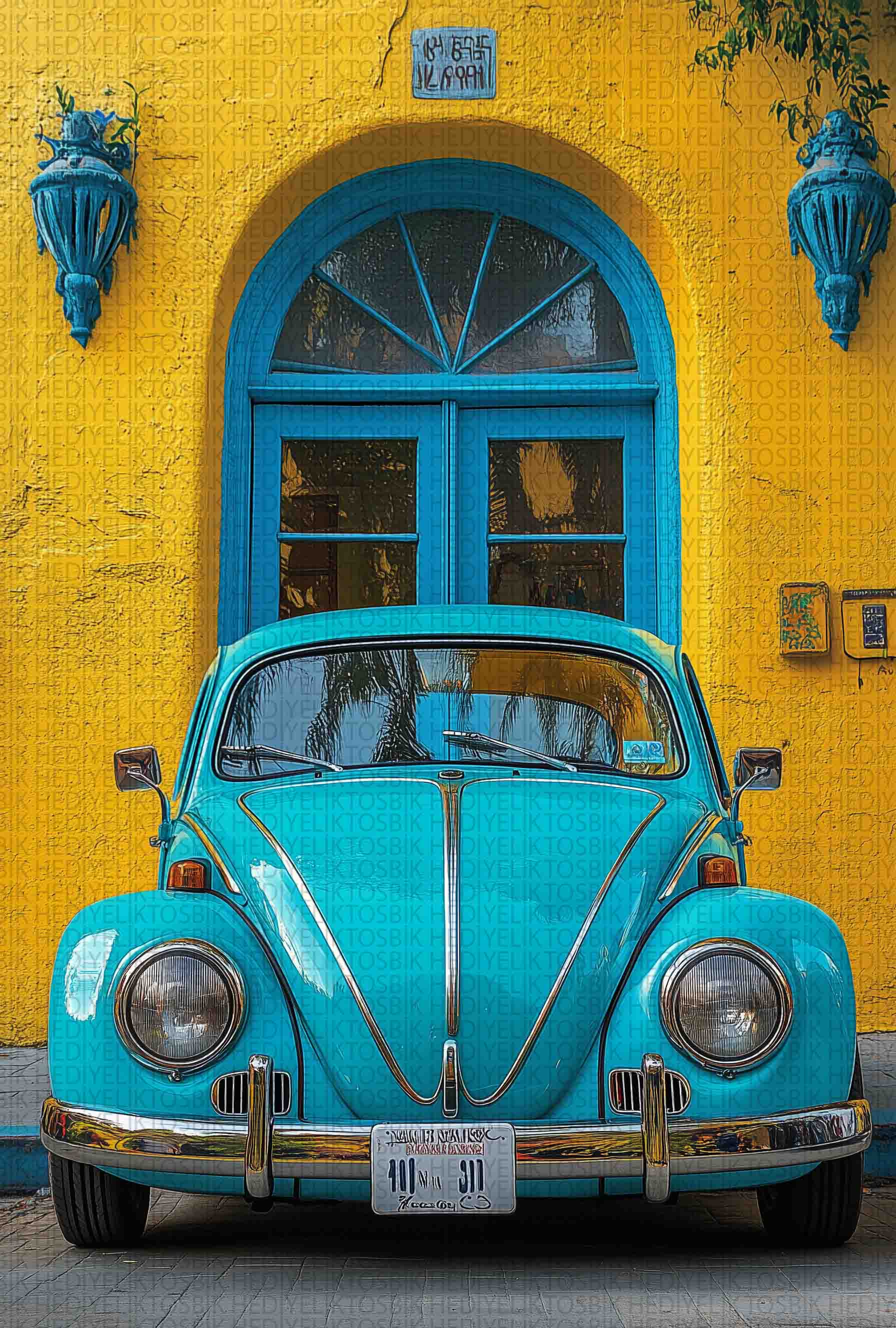Retro Beetle – Vintage Arabalı Ahşap Poster