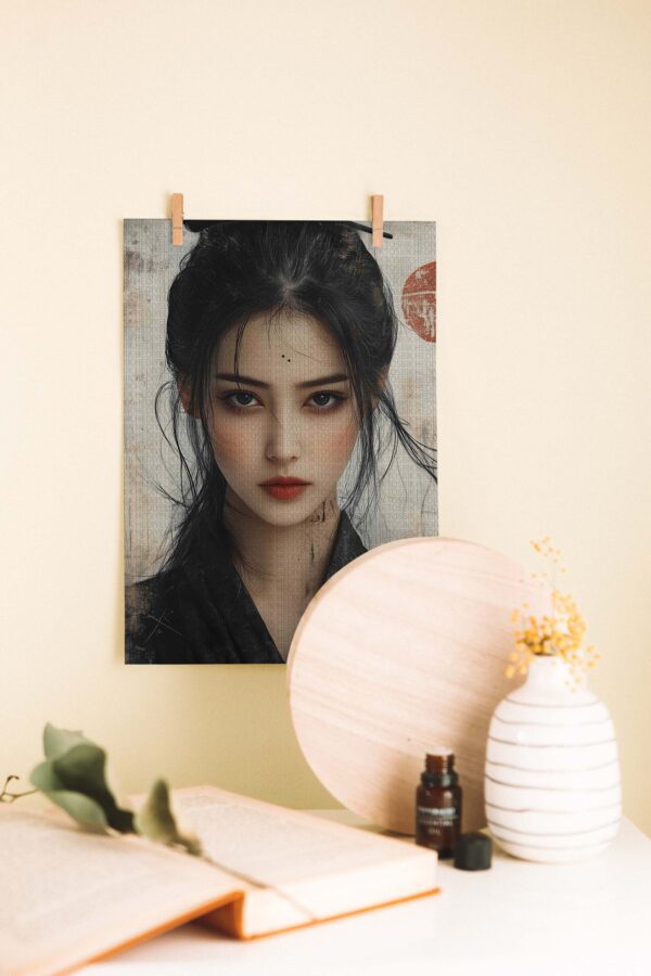 Crimson Geisha – Doğu Esintili Dekoratif Ahşap Poster