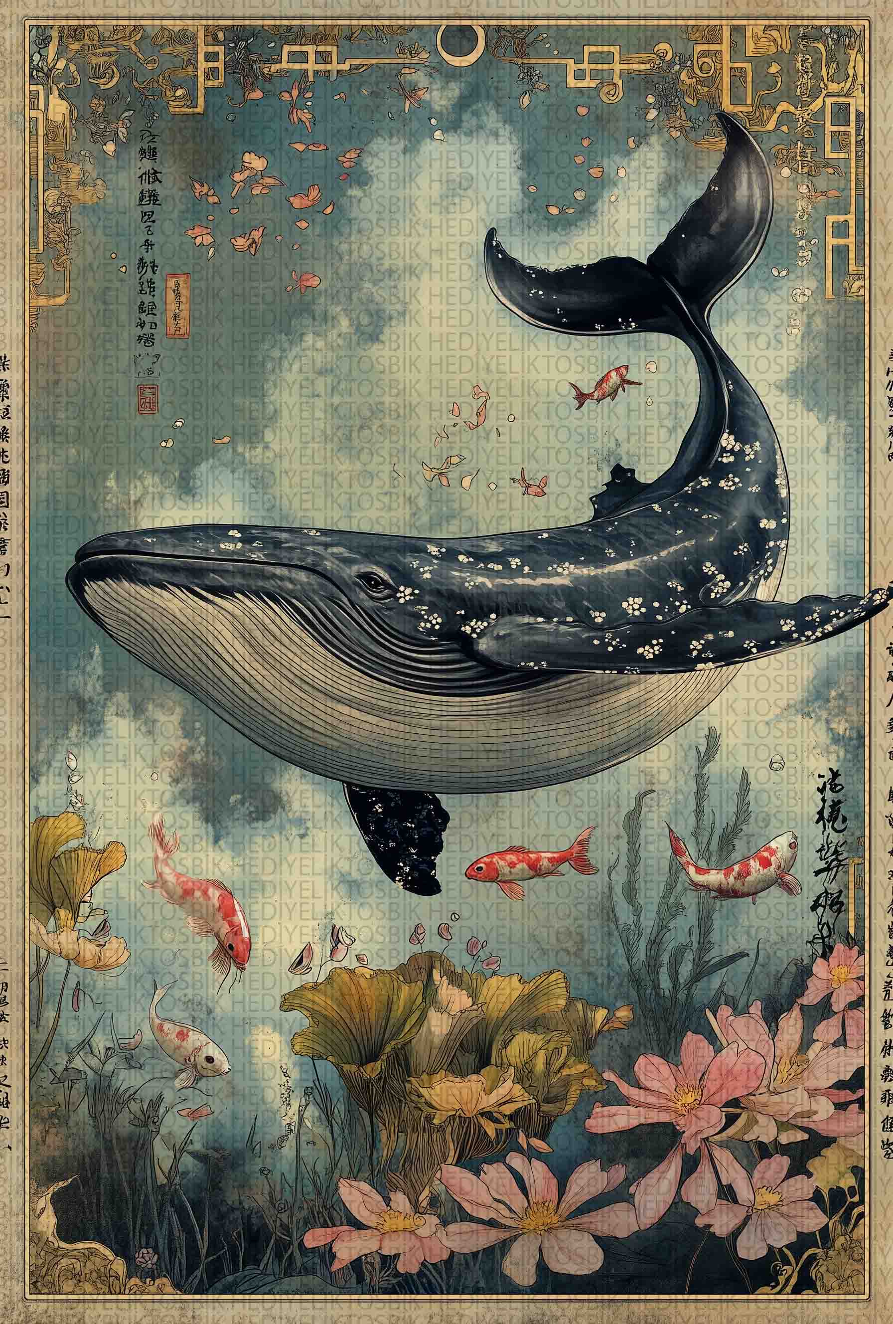 Ocean Blossom – Doğu Esintili Sanatsal Ahşap Poster
