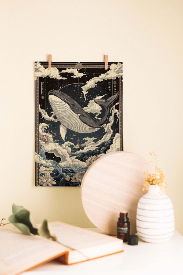 Celestial Whale – Japon Esintili Dekoratif Ahşap Poster