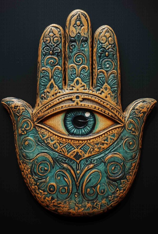 Mystic Hamsa – Spiritüel Dekoratif Ahşap Poster