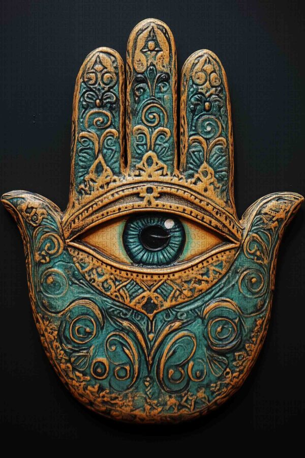 Mystic Hamsa – Spiritüel Dekoratif Ahşap Poster