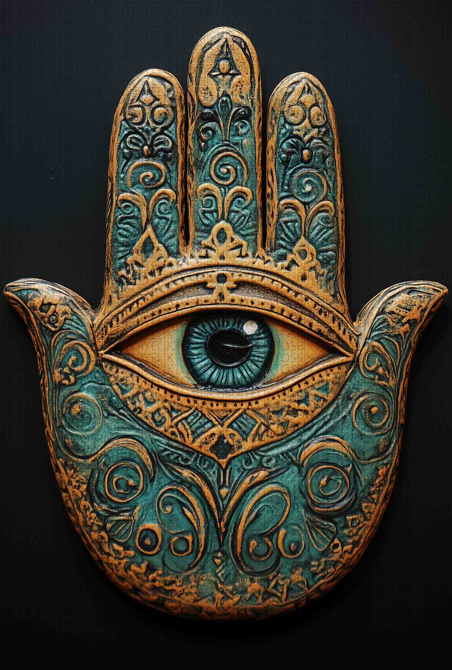 Mystic Hamsa – Spiritüel Dekoratif Ahşap Poster