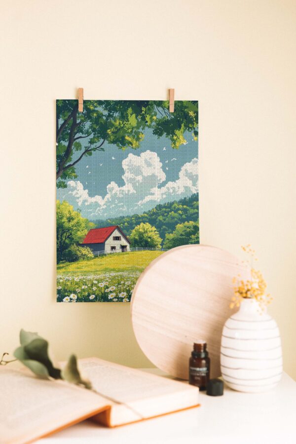 Meadow Bliss – Pastoral Manzara Ahşap Poster