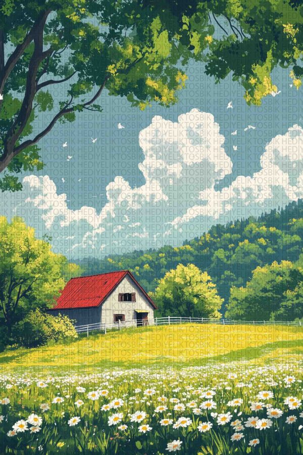 Meadow Bliss – Pastoral Manzara Ahşap Poster