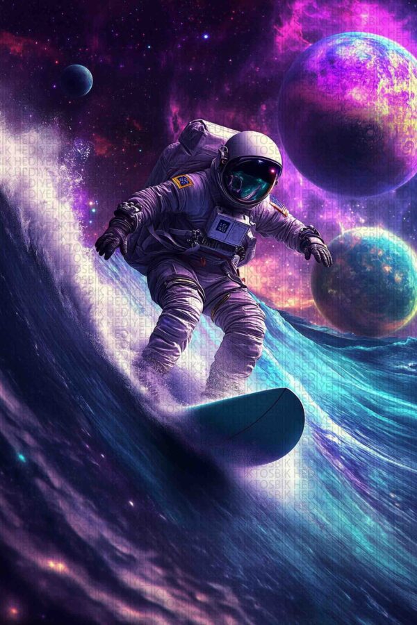 Galactic Surfer – Kozmik Ahşap Poster