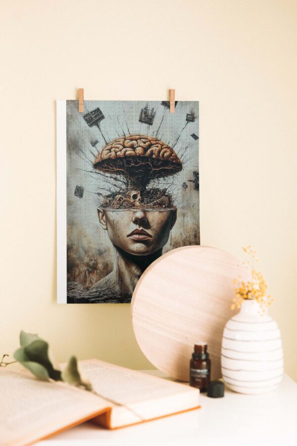 Zihin Patlaması – Sürreal Sanat Ahşap Poster