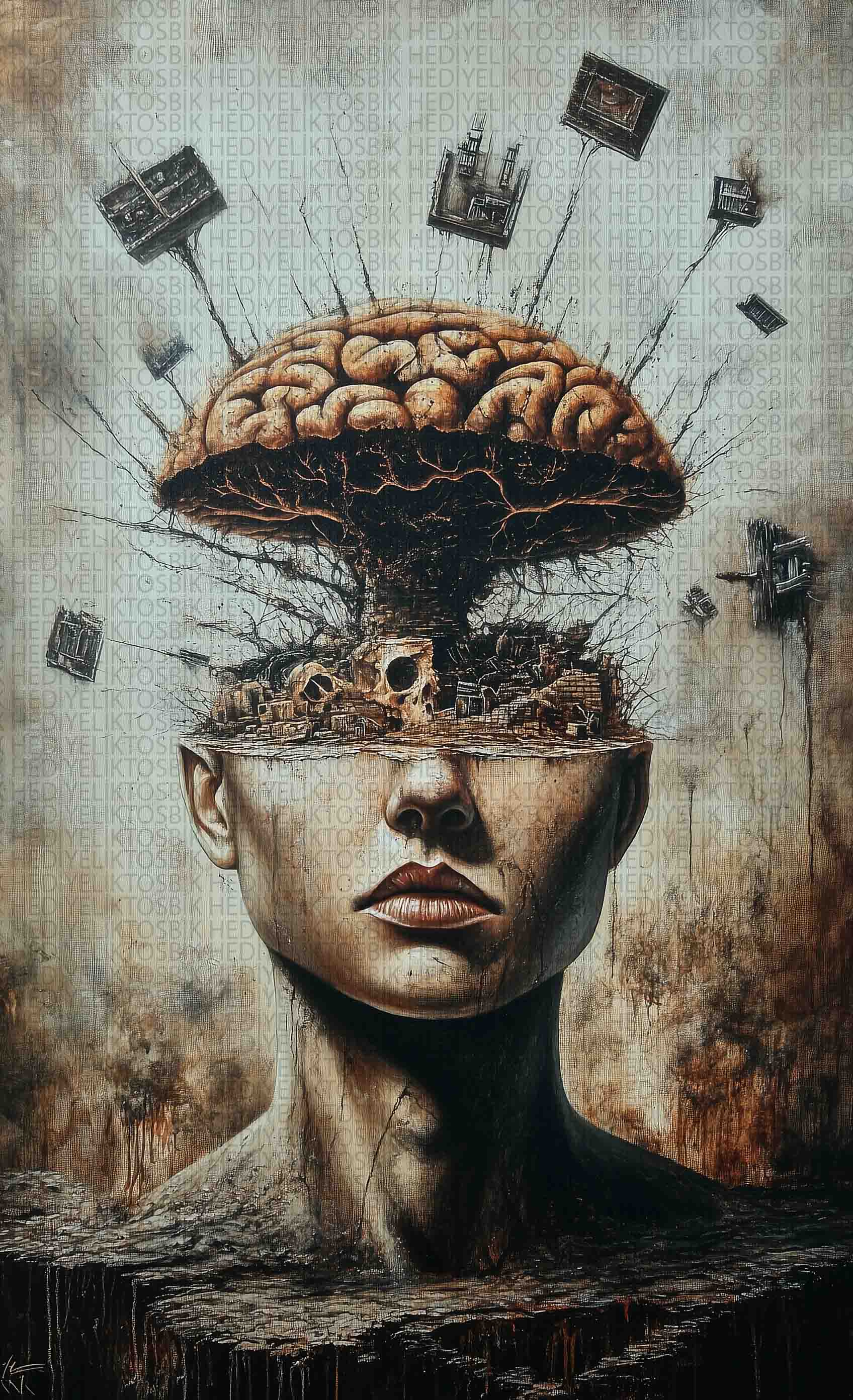 Zihin Patlaması – Sürreal Sanat Ahşap Poster