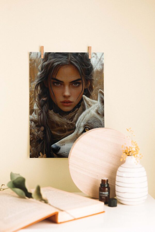 Vahşi Ruh – Kurt ve Kadın Ahşap Poster