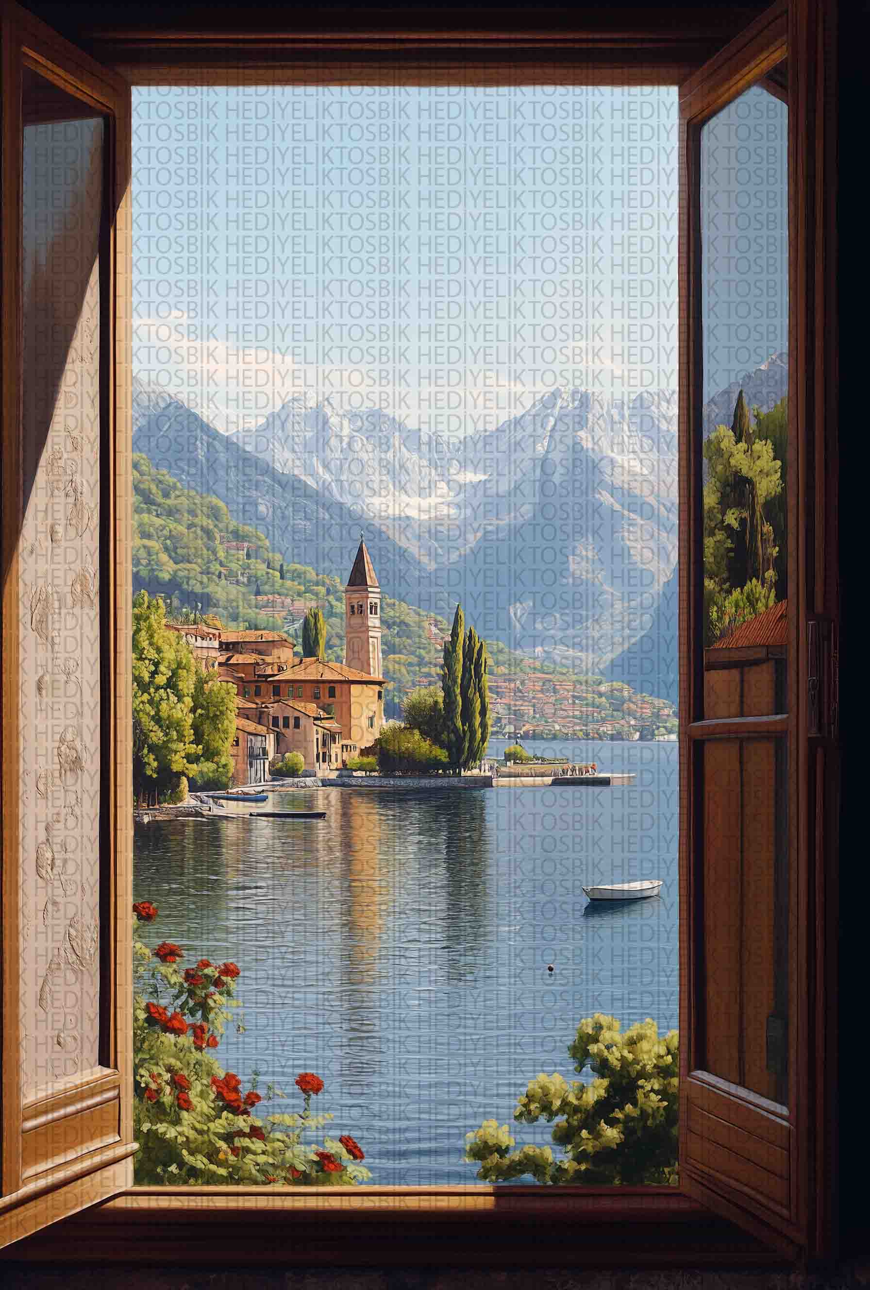 Pencereden Manzara - Akdeniz Ahşap Poster