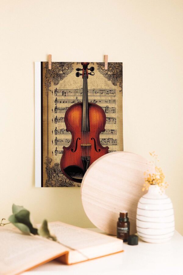 Vintage Keman – Sanatsal Ahşap Poster