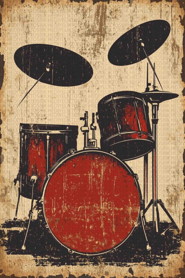 Vintage Davul Seti – Müzik Temalı Ahşap Poster