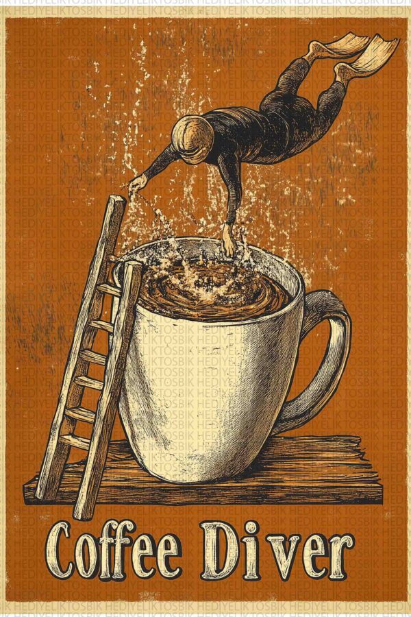 Coffee Diver – Retro Ahşap Poster