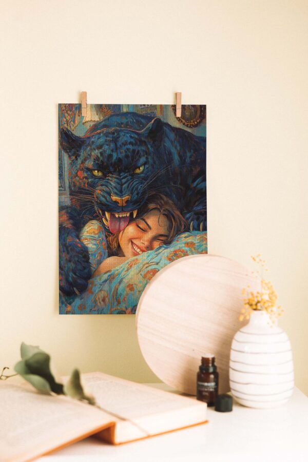 Panter ve Kadın – Modern Sanat Ahşap Poster
