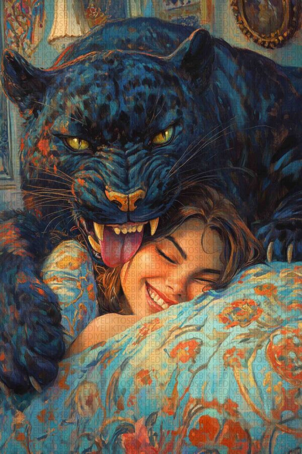 Panter ve Kadın – Modern Sanat Ahşap Poster