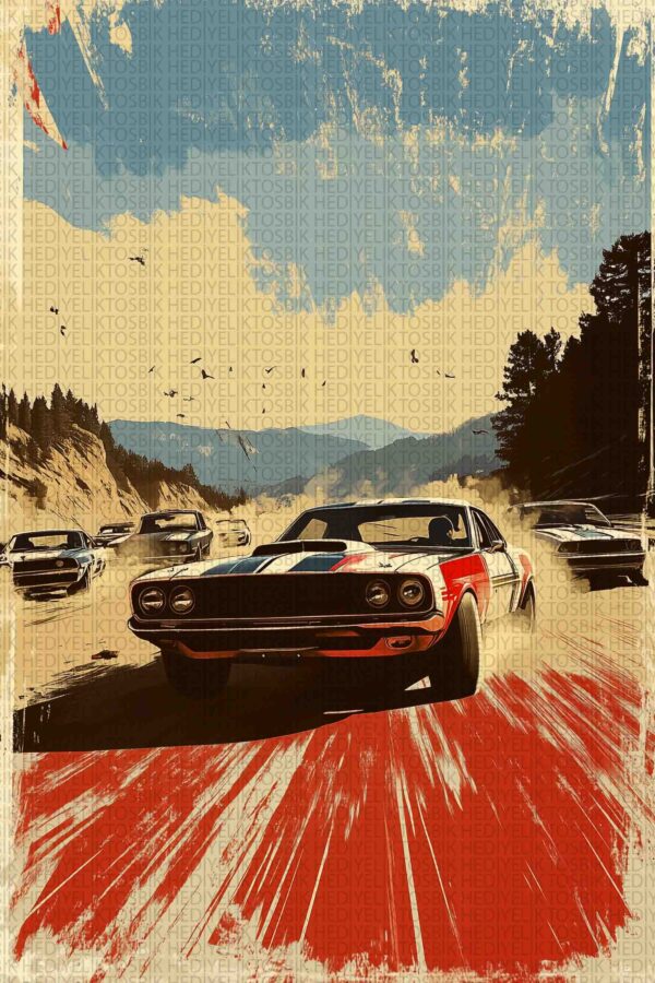Asfaltın Kralları – Retro Muscle Car Ahşap Poster