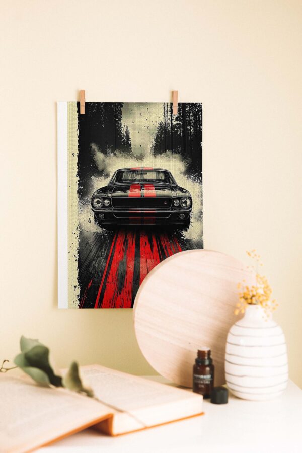 Asfaltın İzinde – Retro Muscle Car Ahşap Poster