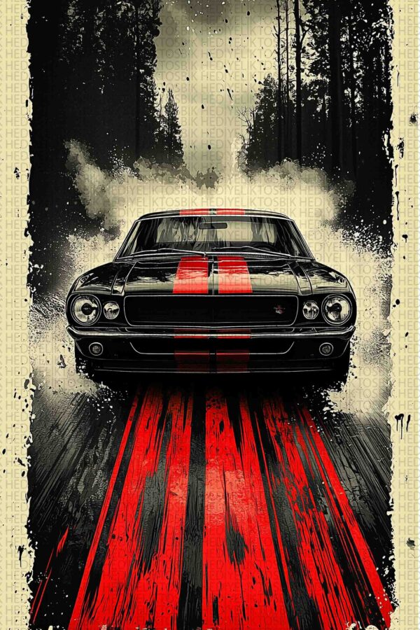Asfaltın İzinde – Retro Muscle Car Ahşap Poster