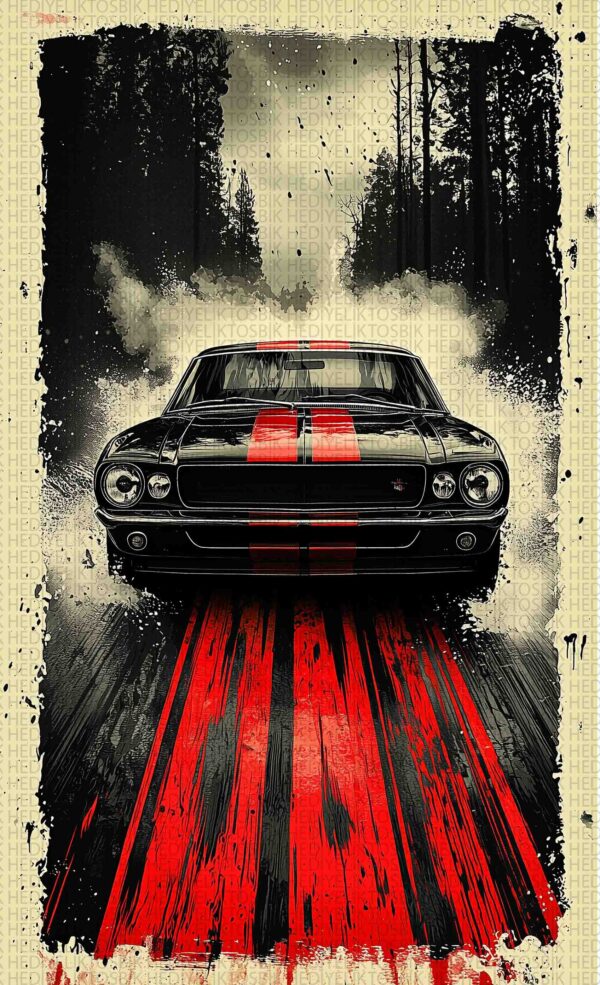 Asfaltın İzinde – Retro Muscle Car Ahşap Poster