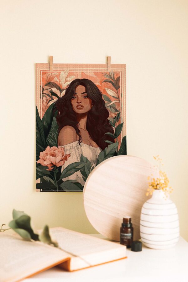 Doğanın Sessizliği – Vintage Kadın İllüstrasyonlu Ahşap Poster