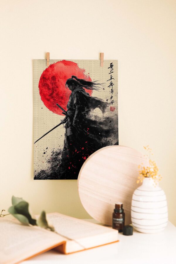 Kırmızı Güneşin Altında – Samuray Temalı Japon Tarzı Ahşap Poster