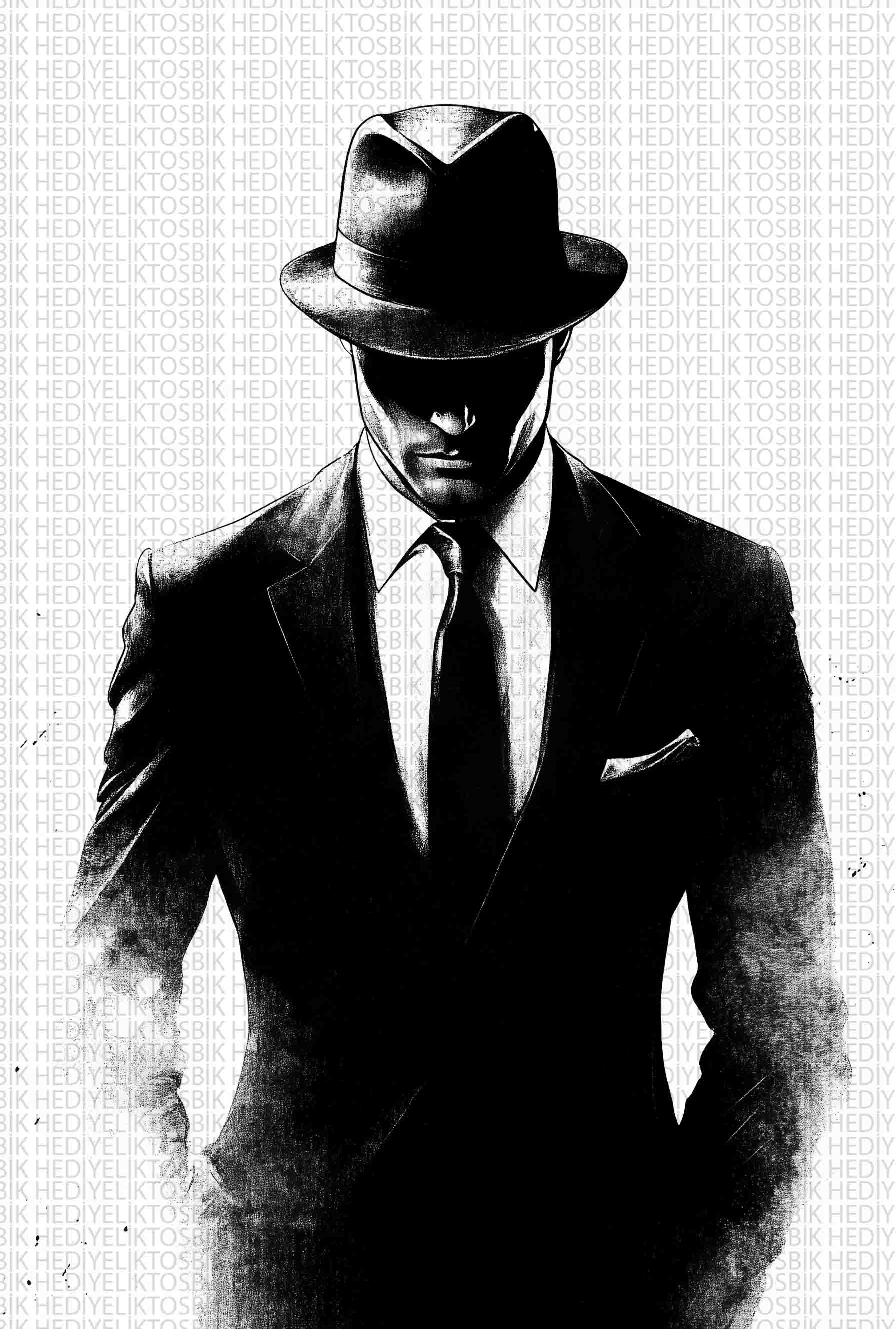 Gölgelerin Adamı – Siyah Beyaz Film Noir Tarzı Ahşap Poster