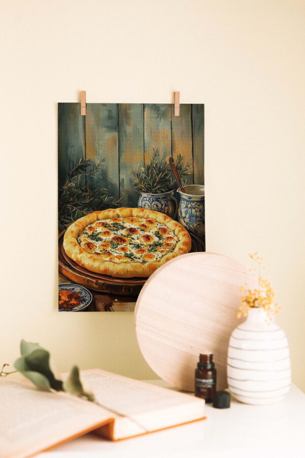 Rustik Pizza Sofrası – Vintage Tarzda Ahşap Mutfak Posteri