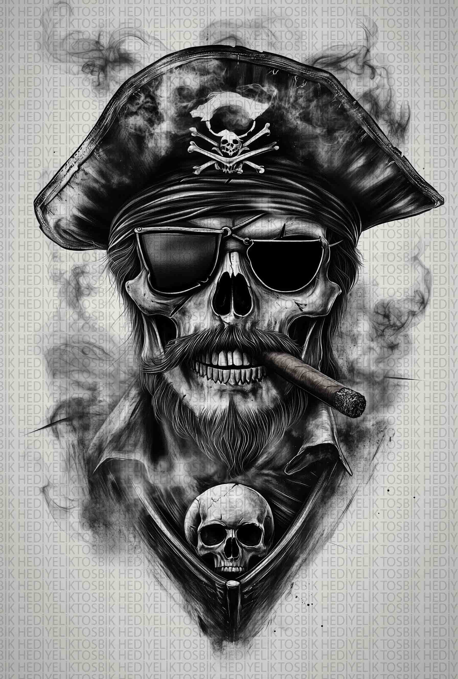 Kaptan Karanlık – Korsan Kafatası Temalı Gotik Ahşap Poster