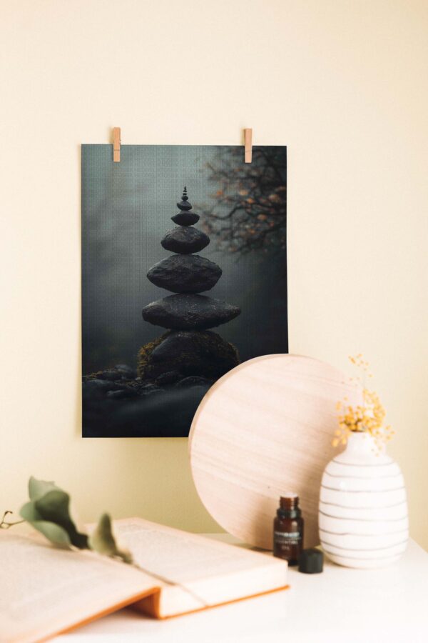 Denge Noktası – Zen Taşları ve Doğal Huzur Temalı Ahşap Poster