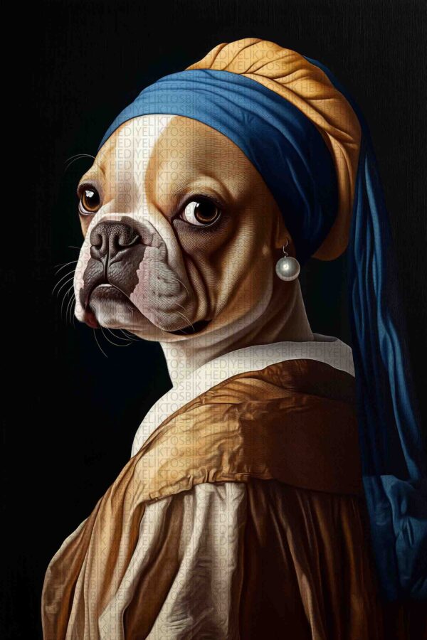 İnci Küpeli Köpek – Klasik Sanat Parodili Ahşap Poster